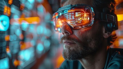 Aufkleber - Augmented reality technology or mobile application, showing a futuristic interface used by a man