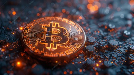Leinwandbilder - An illustration of the bitcoin symbol with a futuristic element illustrating cryptocurrency technology