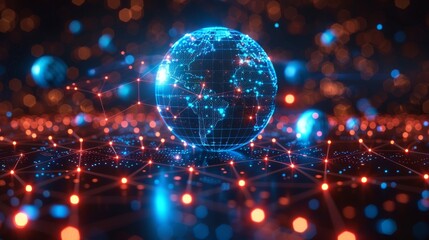 Poster - Graphic of world globe with futuristic elements depicting digital transformation or global network technology.