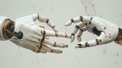 Poster - Concept of machine learning or innovation technology, graphic of robot hands reaching out to each other