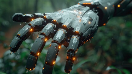 Canvas Print - A graphic of a robot hand with the symbol AI and futuristic elements representing machine learning or artificial intelligence technology