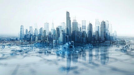 Leinwandbilder - An image of a wireframe cityscape in the style of a smart city.