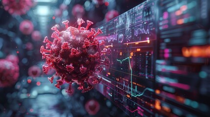Aufkleber - Visualization of virus scans or covid-19 analysis with medical technology interface.