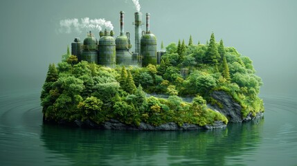 Aufkleber - Illustration of a battery shape combined with industry and nature in a concept of green energy or environmental protection