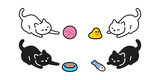 Fototapeta  - cat vector kitten icon yarn ball duck toy food bowl white black neko calico pet cartoon character munchkin doodle illustration symbol isolated clip art design