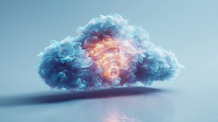 Aufkleber - Conceptual visual of mobile technology or cloud computing, showing a futuristic device with a wifi symbol and a mobile application.