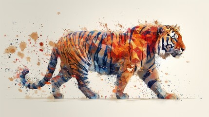 Aufkleber - Symbol of tiger in Chinese zodiac, low poly graphic of tiger with traditional Chinese elements, Chinese term referring to Tiger Zodiac sign