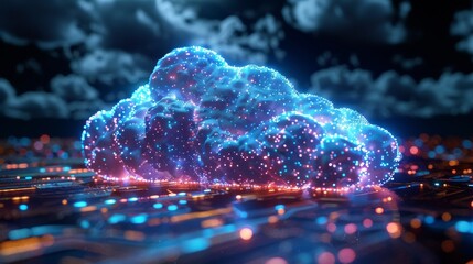 Poster - Cloud computing or IOT concept, graphic with dotted line and cloud shape