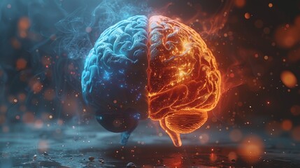 Poster - UXUI development concept, Graphic of a futuristic brain with user experience design and user interface design separated