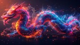 In Chinese, dragon is the zodiac sign of the year, a colourful futuristic dragon with traditional Chinese elements, a Chinese word referring to dragons as animals