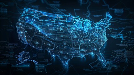 Aufkleber - The eagle combined with the electronic map of the United States symbolizes technology or technology war in the USA