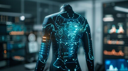 Man in Futuristic Suit With Glowing Lights