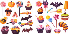 Cupcakes And Jelly Treats, October Trick Or Treat Entertainment Vector Illustration
