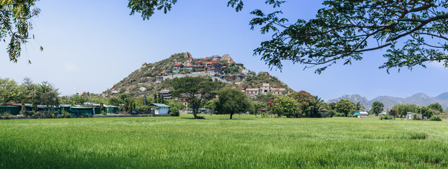 Wall Mural - View of biggest pagoda in Ninh Thuan province, Vietnam. Text in photo mean name of this pagoda Trung Son Co Tu.