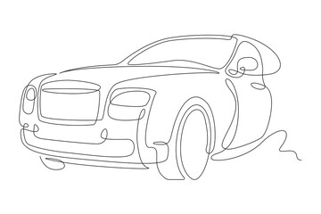 Poster - One continuous line.Passenger car. Part of the body of a modern car. Details of the design of private transport. One continuous line is drawn on a white background.