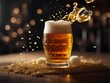 Chilled lager beer in a glass mug, studio lighting and bokeh background