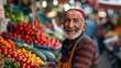 close-up portrait of a market merchant in Turkey selling vegetables on street market. our days