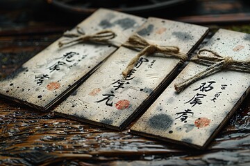 Chinese Calligraphy Artwork Two Scrolls with Asian Symbols and Letters Generative AI