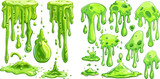 Fototapeta Pokój dzieciecy -  Green goo paint drops, spooky splash drop border and scary dripping spooky halloween decorative stain,
