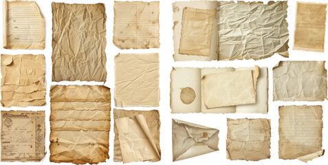 Poster - Crumpled papers pages, vintage scrapbooks papers and retro photo book scraps