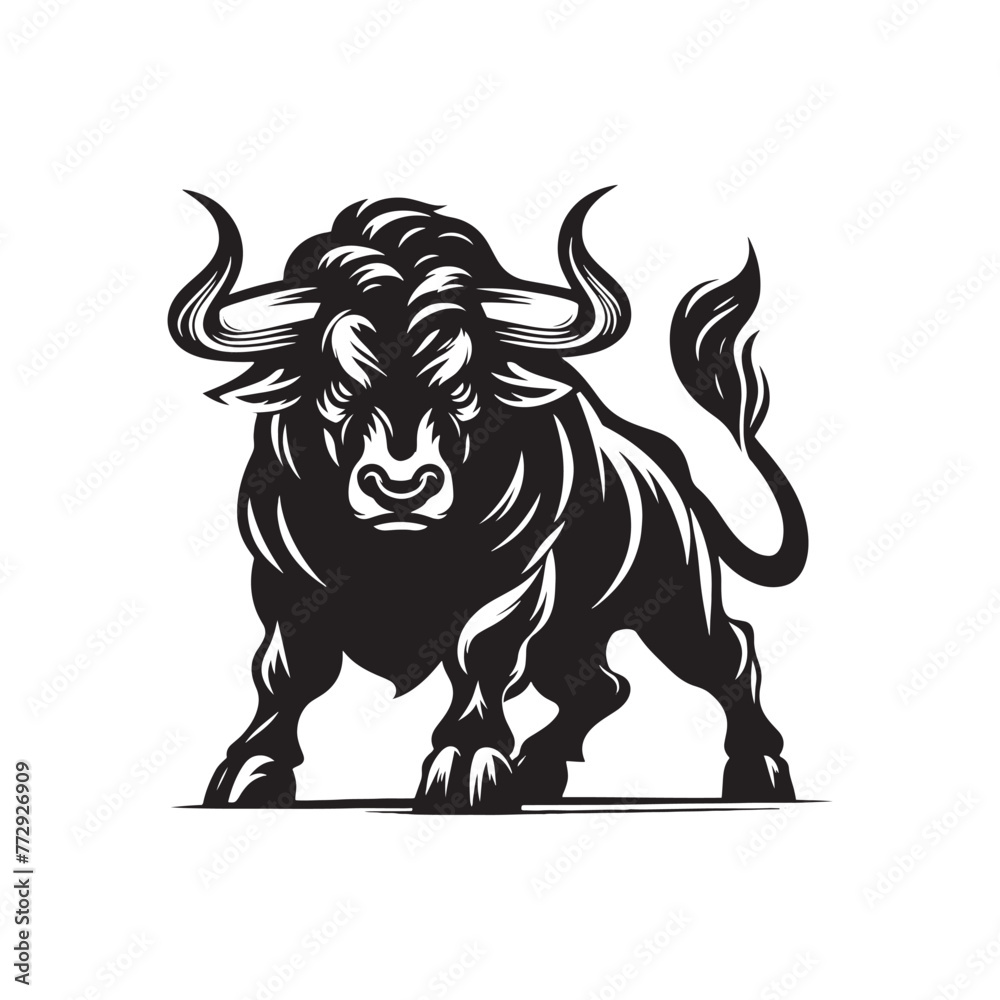 Vector Silhouette of an Angry Ox Exuding Raw Power and Intensity in ...