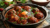 Fototapeta  - A tempting platter of nargisi koftay, featuring boiled eggs wrapped in spiced minced meat
