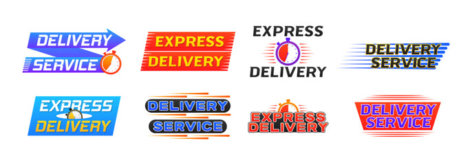 Fast time delivery order with stopwatch. Express delivery logo banner icon for apps and website isolated on white background. Quick shipping icon. Fast shipping symbol