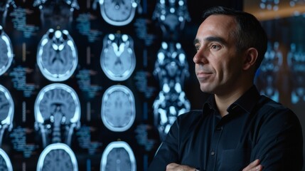 Aufkleber - Man Standing in Front of MRI Images