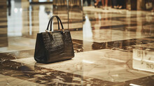 A Luxury Handbag Positioned On A Marble Floor In A High-end Store.