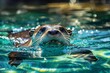 River otter swimming in crystal-clear water, wildlife photography, natural habitat, animal portrait
