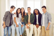 © Studio Romantic - Group portrait of young happy diverse graduate students, teens, college friends close together. Fun community, creative safe space teen club, building strong relationships, dreaming designing future