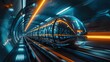 futuristic transportation system with magnetic levitation trains, futuristic architecture, and advanced infrastructure, showcasing the evolution of urban mobility