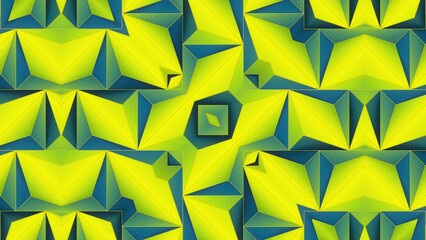 Leinwandbilder - Digital loop animation of yellow-green geometric shapes. 3d rendering