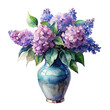 vase of lilac, watercolor isolated on transparent background, element remove background, element for design