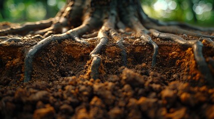 Close-up of tree roots in soil
