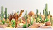 low-poly desert scene with a cartoonish camel and cacti emphasizing the beauty of arid environments