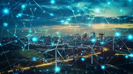 Poster - Urban Cityscape With Connected Lines and Dots