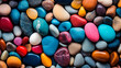 Colorful stones close-up against dark backdrop