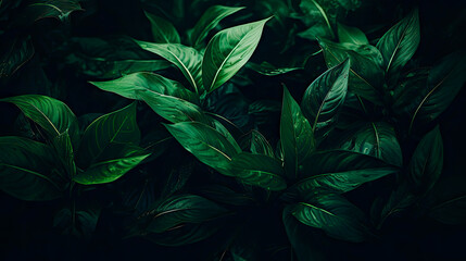 Tropical green palm leaf on a dark background