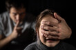 Child, domestic violence and depression with hand on mouth for silence, abuse and sad in relationship.
