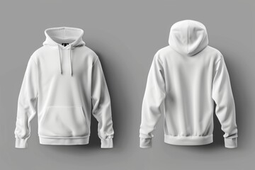 Poster - Men's white blank hoodie template,from two sides, for your design mockup for print, isolated on white background