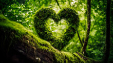 Heart-shaped Mossy Tree Trunk In Forest