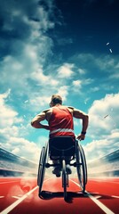 Poster - A man in a wheelchair is running on a track