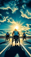 Poster - Three people in wheelchairs racing on a track
