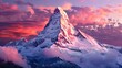 Pink Sunset on the Mountain Generative AI