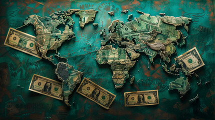 Wall Mural - world map made from money, business concept