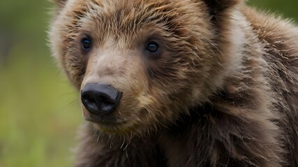 Wall Mural - Wild brown bear cub closeup