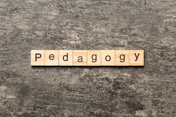 Pedagogy word written on wood block. Pedagogy text on cement table for your desing, concept