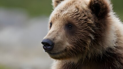 Wall Mural - Wild brown bear cub closeup