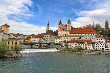 Wall Mural - Panoramic view of the dam and the Steyr city Austria